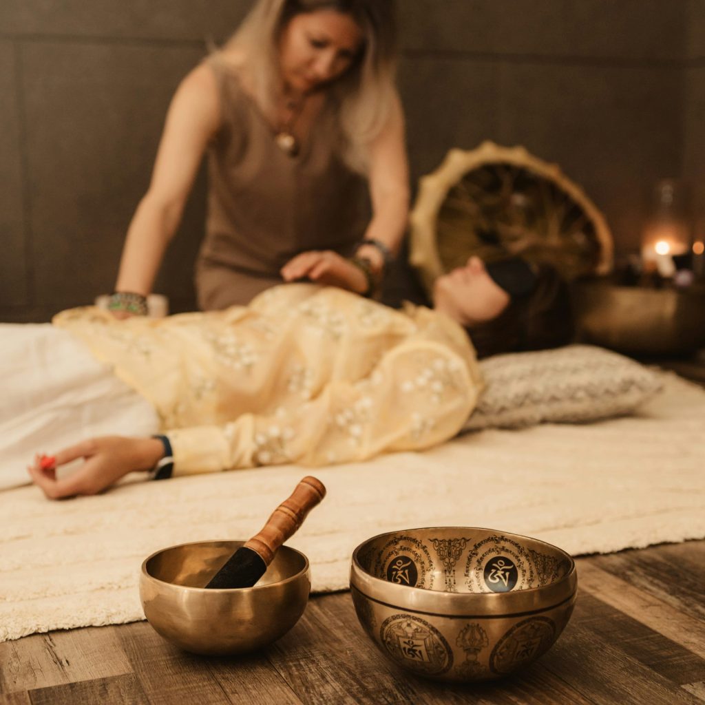 Sound healing session with singing bowls